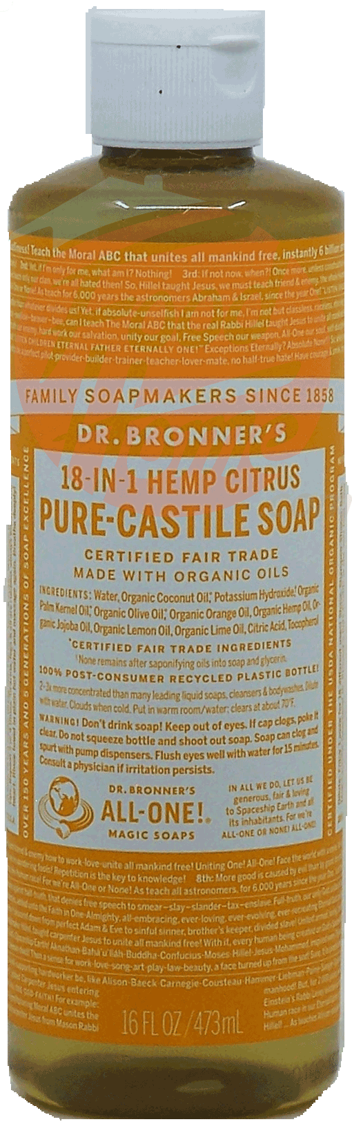 Dr. Bronner's Magic Family Soapmakers 18-in-1 hemp citrus pure-castile soap Full-Size Picture